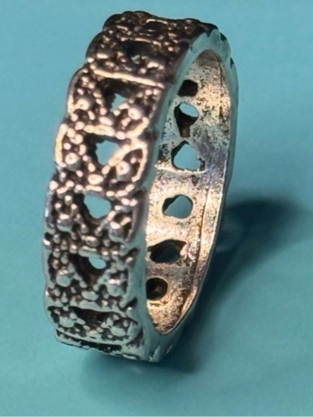Silver Filigree Pattern Women's Band Ring